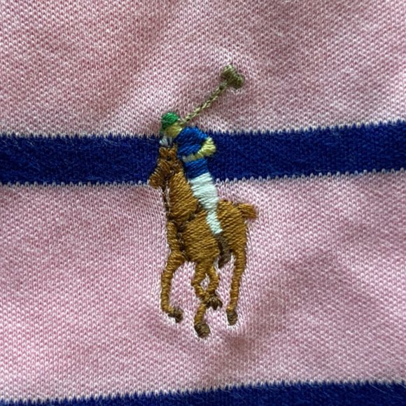 Polo New Men's Blue Dolphin/White Stripe & Pink/Blue Stripe Pima Interlock Shirt - Picture 5 of 15